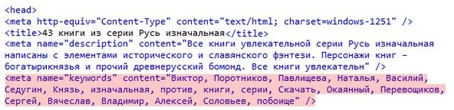 Пример мета тега keywords