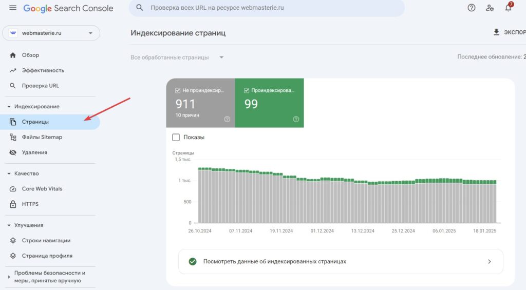 Проверка индексации в Google Search Console